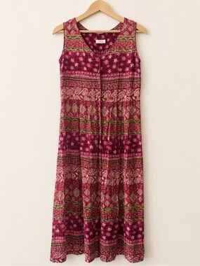 Vintage St. Michael Marks & Spencer Berry Boho Button-Front Maxi Dress Large